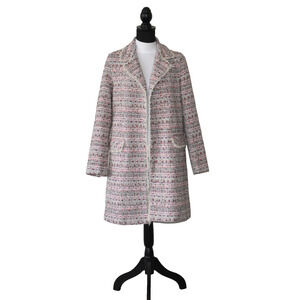 B0 NWOT HELENE BERMAN X ANTHROPOLOGIE Pink Multi Cotton Blend Tweed Coat Size S